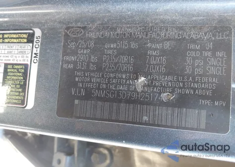 2009 Hyundai Santa Fe Gls from USA, damaged, VIN 5NMSG13D79H251748